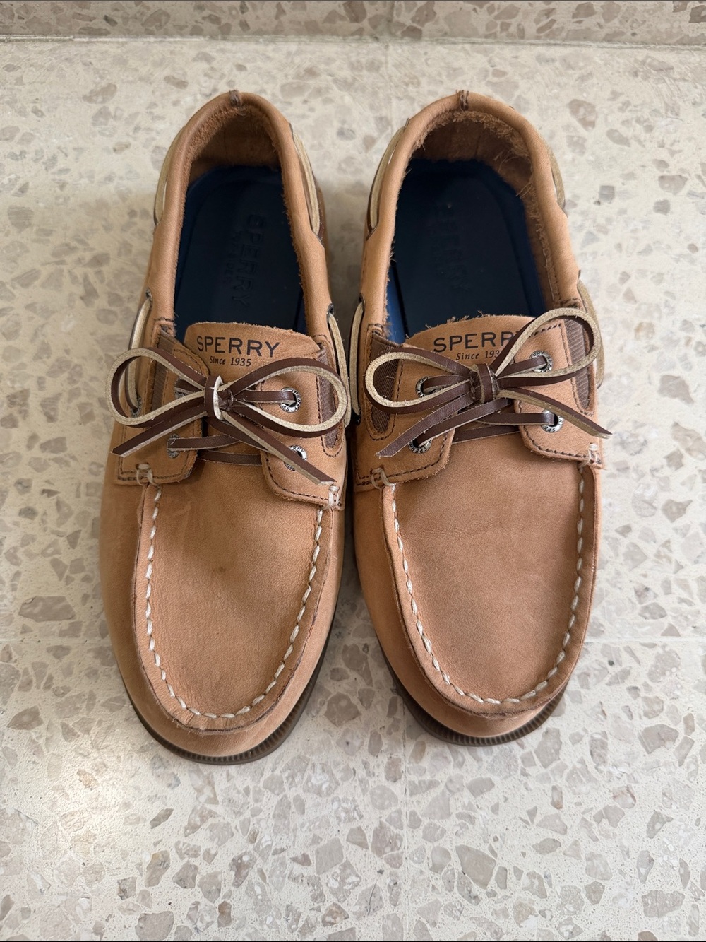 Sperry Men's Light Brown Leather Moc Toe Boat Shoes